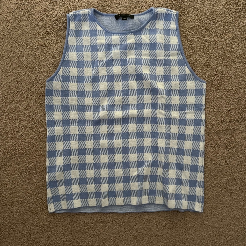 Ann Taylor women’s Light Blue & White Gingham Knit Tank
